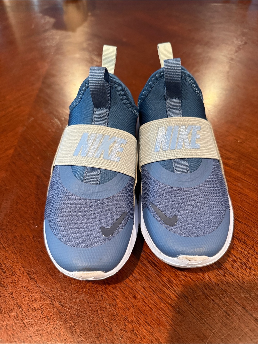 Nike Kids Slip-On Sneakers in Blue and Cream